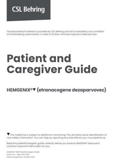 Risk management materials - Patient and caregiver guide