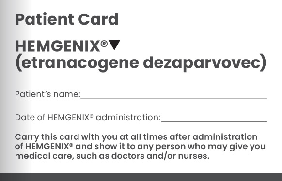Risk management materials - Patient card